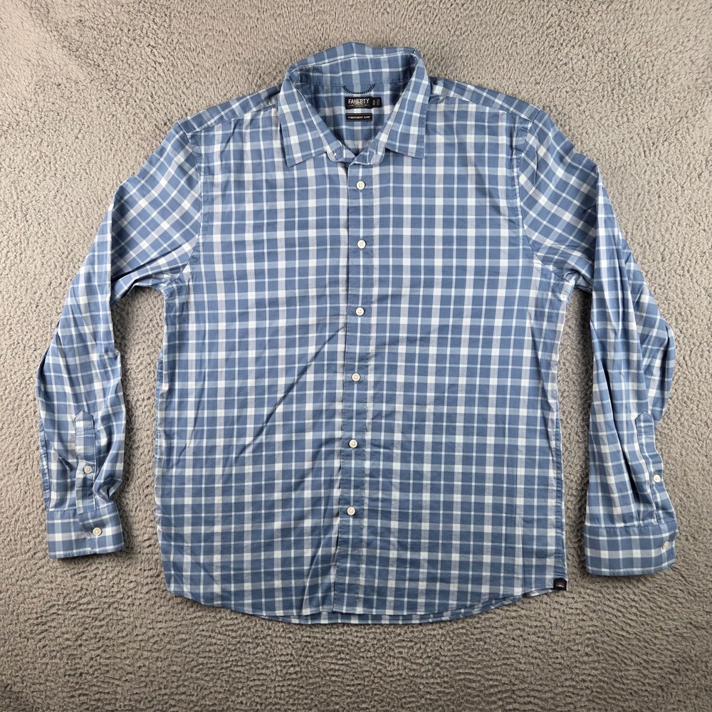 Faherty The Movement Shirt Mens XL Long Sleeve Blue Check Supima Cotton